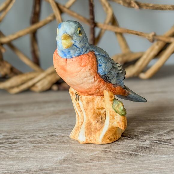 Vintage Blue Bird w/ Orange Breast Bisque Figurine-Porcelain-Hand Painted-2.5"H - Picture 2 of 7